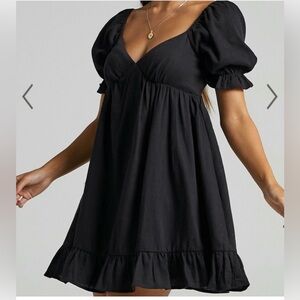 Showpo Levana Black Puff Sleeve Flowy Lightweight Mini Dress Size 8